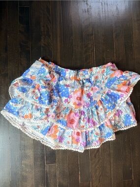 Floral Ruffled Mini Skort in Blue, Pink & Orange